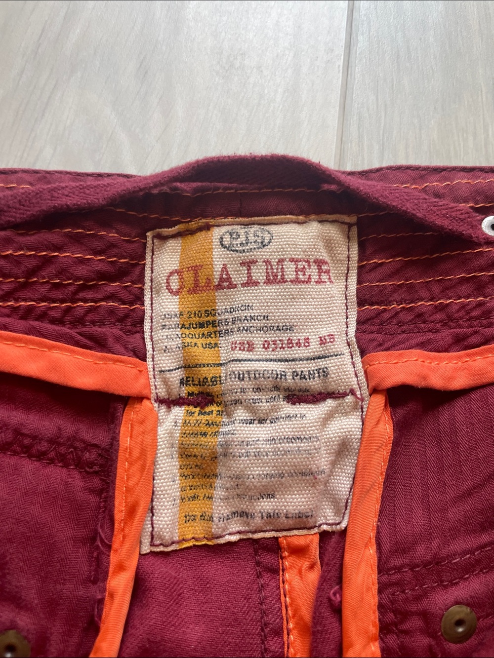 Claimer Burgundy Cargo Pants with Orange Trim - Picture 2 of 3